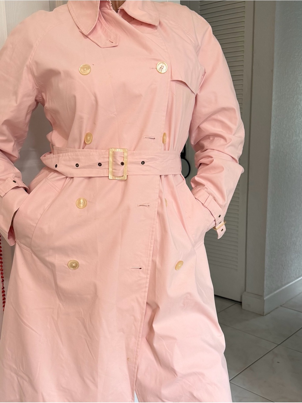 Ralph Lauren Light Pink Double-Breasted Trench Coat with Belt